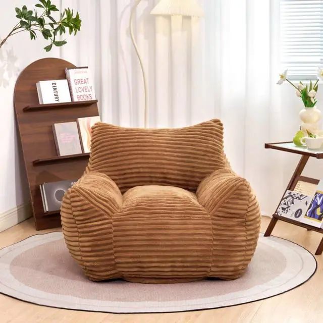 Alt view image 2 of 5 - Giant Bean Bag Chair for Adults with Armrests, Comfy Large Beanbag Lounge, Corduroy Floor Lazy Sofa, Fluffy Cloud Reading Chair, Bean Bag Couch for Gaming Room, Living Room, Bedroom & Dorm, Brown