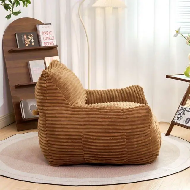 Alt view image 4 of 5 - Giant Bean Bag Chair for Adults with Armrests, Comfy Large Beanbag Lounge, Corduroy Floor Lazy Sofa, Fluffy Cloud Reading Chair, Bean Bag Couch for Gaming Room, Living Room, Bedroom & Dorm, Brown