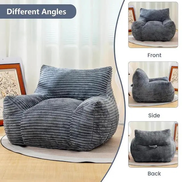 Alt view image 5 of 7 - Giant Bean Bag Chair for Adults with Armrests, Comfy Large Beanbag Lounge, Corduroy Floor Lazy Sofa, Fluffy Cloud Reading Chair, Bean Bag Couch for Gaming Room, Living Room, Bedroom & Dorm, Gray