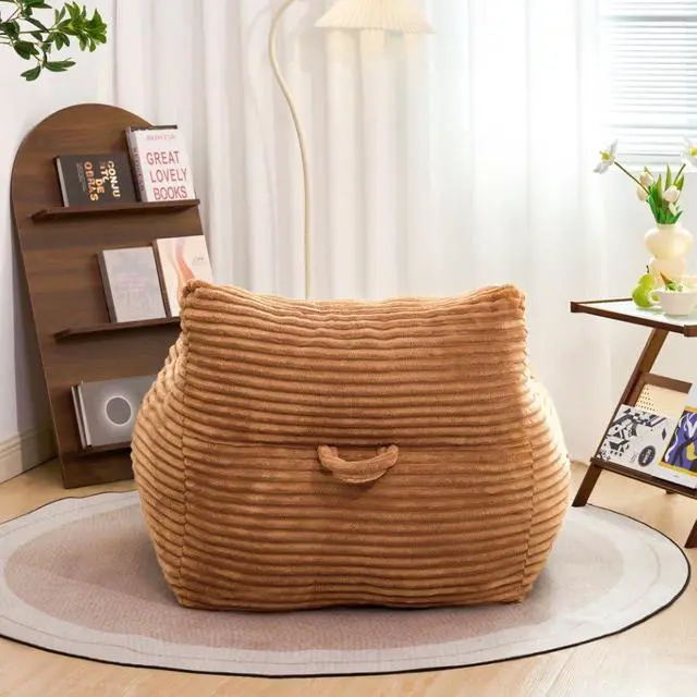Alt view image 5 of 5 - Giant Bean Bag Chair for Adults with Armrests, Comfy Large Beanbag Lounge, Corduroy Floor Lazy Sofa, Fluffy Cloud Reading Chair, Bean Bag Couch for Gaming Room, Living Room, Bedroom & Dorm, Brown