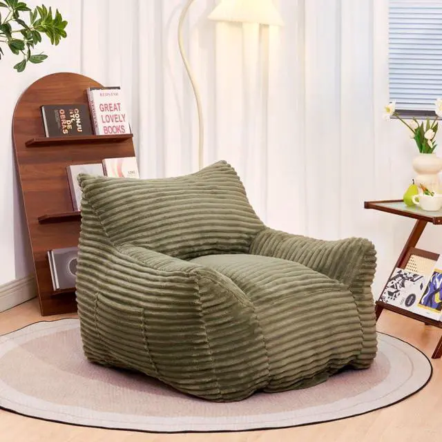 Main image of Giant Bean Bag Chair for Adults with Armrests, Comfy Large Beanbag Lounge, Corduroy Floor Lazy Sofa, Fluffy Cloud Reading Chair, Bean Bag Couch for Gaming Room, Living Room, Bedroom & Dorm, Green