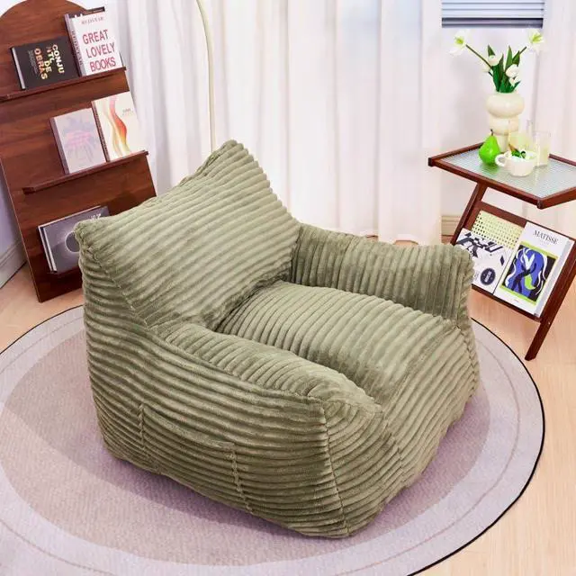 Alt view image 2 of 5 - Giant Bean Bag Chair for Adults with Armrests, Comfy Large Beanbag Lounge, Corduroy Floor Lazy Sofa, Fluffy Cloud Reading Chair, Bean Bag Couch for Gaming Room, Living Room, Bedroom & Dorm, Green