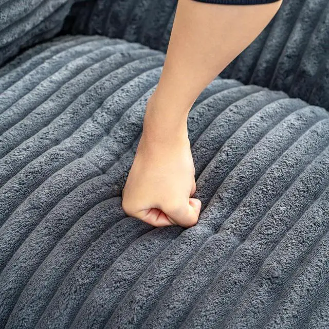 Alt view image 7 of 7 - Giant Bean Bag Chair for Adults with Armrests, Comfy Large Beanbag Lounge, Corduroy Floor Lazy Sofa, Fluffy Cloud Reading Chair, Bean Bag Couch for Gaming Room, Living Room, Bedroom & Dorm, Gray
