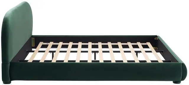 Alt view image 7 of 7 - Soft Velvet Upholstered King Bedframe, Platform Bed with Solid Cylindrical Legs, Modern Luxury Double Bed, Cushioned Bedroom Furniture, No Box Spring Needed, Green