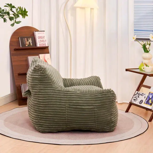 Alt view image 3 of 5 - Giant Bean Bag Chair for Adults with Armrests, Comfy Large Beanbag Lounge, Corduroy Floor Lazy Sofa, Fluffy Cloud Reading Chair, Bean Bag Couch for Gaming Room, Living Room, Bedroom & Dorm, Green