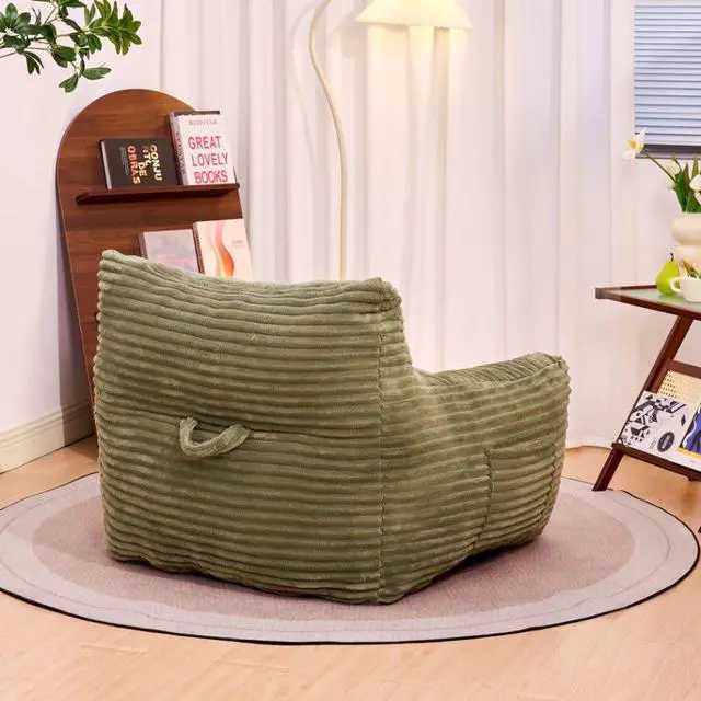 Alt view image 4 of 5 - Giant Bean Bag Chair for Adults with Armrests, Comfy Large Beanbag Lounge, Corduroy Floor Lazy Sofa, Fluffy Cloud Reading Chair, Bean Bag Couch for Gaming Room, Living Room, Bedroom & Dorm, Green