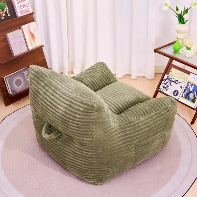 Alt view image 5 of 5 - Giant Bean Bag Chair for Adults with Armrests, Comfy Large Beanbag Lounge, Corduroy Floor Lazy Sofa, Fluffy Cloud Reading Chair, Bean Bag Couch for Gaming Room, Living Room, Bedroom & Dorm, Green