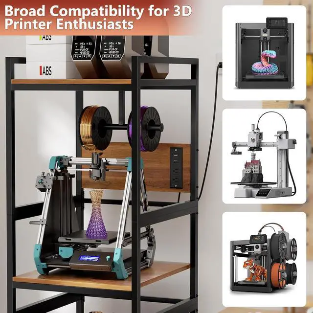 Alt view image 5 of 7 - 3D Printer Stand with Filament Storage, Heavy-Duty 3D Printer Table with Power Panel, Metal Frame and MDF Desktop, T-Shaped Filament Rack, Accessories for Printing Studio, Home Office Workshop