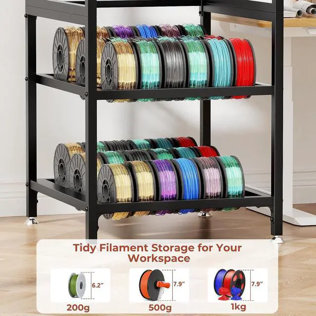 Alt view image 6 of 7 - 3D Printer Stand with Filament Storage, Heavy-Duty 3D Printer Table with Power Panel, Metal Frame and MDF Desktop, T-Shaped Filament Rack, Accessories for Printing Studio, Home Office Workshop