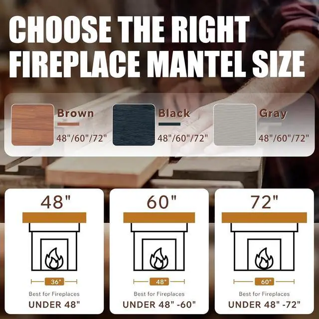 Alt view image 5 of 5 - 48" Floating Fireplace Mantel Shelf, Wall-Mounted Solid Wood Fireplace Shelf, Farmhouse Rustic Hanging Wooden Cover Over Existing Mantel for Home Living Room Decor, Black