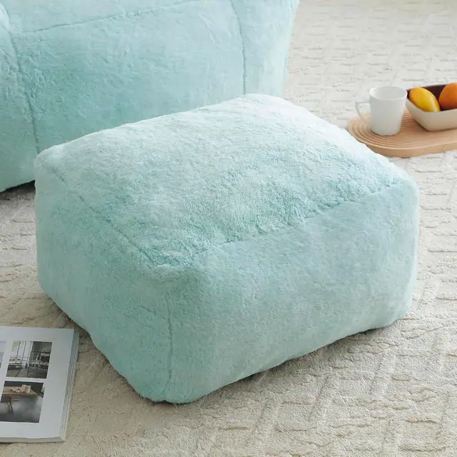 Alt view image 7 of 7 - Giant Adult Bean Bag Chair with Footstool, Faux Fur Big Bean Bag Couch with Filler, Comfy Accent Floor Sofa, Stuffed Boneless Reading Chair for Living Room, Bedroom,Gaming Room,Light Blue