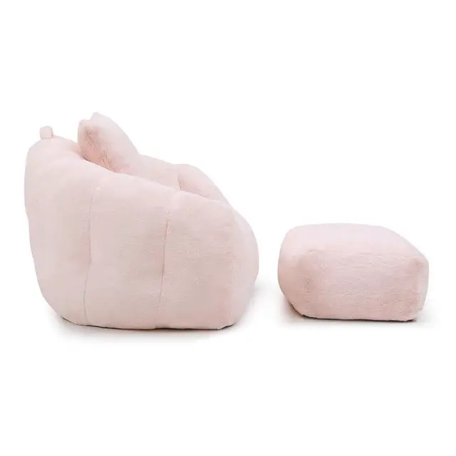 Alt view image 4 of 7 - Giant Adult Bean Bag Chair with Footstool, Faux Fur Big Bean Bag Couch with Filler, Comfy Accent Floor Sofa, Stuffed Boneless Reading Chair for Living Room, Bedroom,Gaming Room,Pink