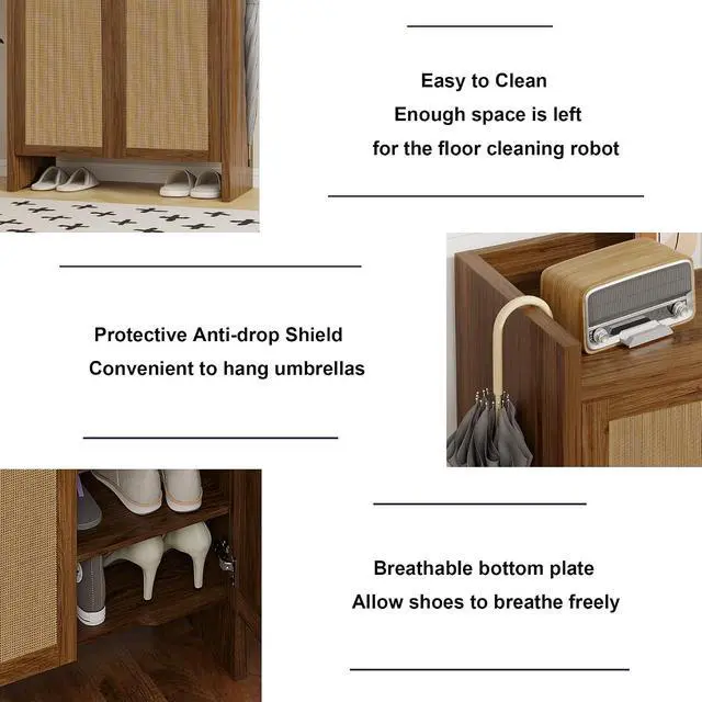 Alt view image 3 of 7 - 6-Tier Shoe Storage Cabinet with Rattan Doors, Shoe Rack with Adjustable Shelves and Bottom Storage Area, Freestanding Wooden Shoe Organizer for Entryway,Hallway,Living Room, Natural