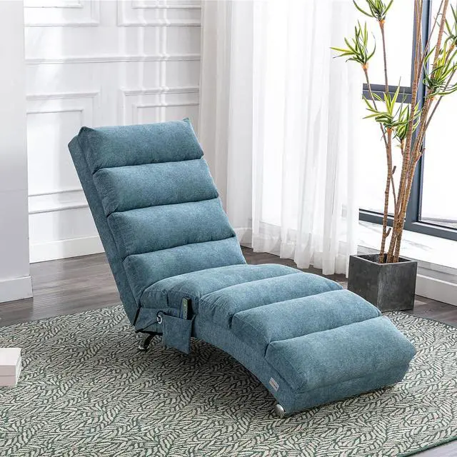 Alt view image 3 of 7 - Chaise Lounge Chair Indoor,Massage Chaise Lounge with Remote Control,Electric Massage Floor Chair,Modern Long Lounger with 5 Modes, Chaise Lounge Sofa for Office, Living Room,Bedroom,Linen,Blue