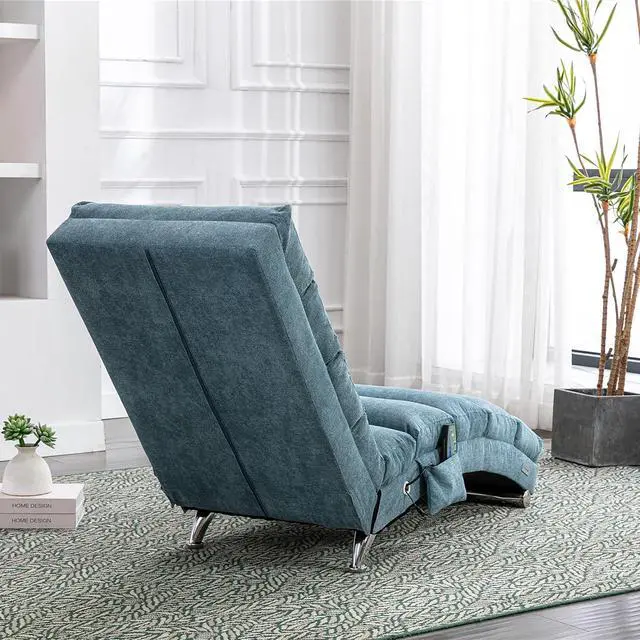 Alt view image 5 of 7 - Chaise Lounge Chair Indoor,Massage Chaise Lounge with Remote Control,Electric Massage Floor Chair,Modern Long Lounger with 5 Modes, Chaise Lounge Sofa for Office, Living Room,Bedroom,Linen,Blue