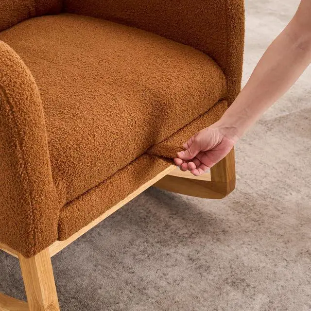 Alt view image 7 of 7 - Plush High-Back Rocker Recliner, Teddy Fabric Accent Rocking Chair with Footrest, Glider Nursery Chair with Rubber Wood Legs, Lounger for Nursery, Bedroom, Living Room, Caramel