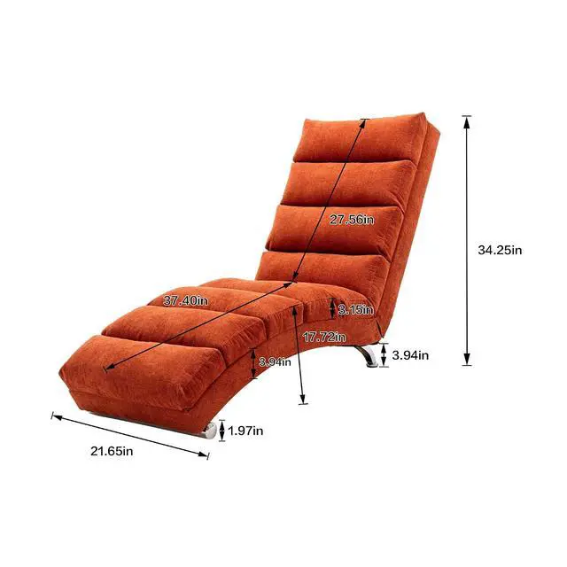 Alt view image 2 of 7 - Chaise Lounge Chair Indoor,Massage Chaise Lounge with Remote Control,Electric Massage Floor Chair,Modern Long Lounger with 5 Modes, Chaise Lounge Sofa for Office, Living Room,Bedroom,Linen,Orange