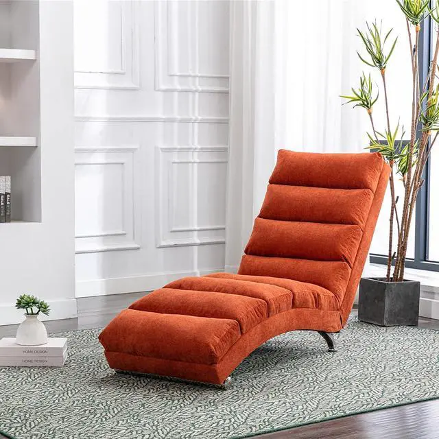 Main image of Chaise Lounge Chair Indoor,Massage Chaise Lounge with Remote Control,Electric Massage Floor Chair,Modern Long Lounger with 5 Modes, Chaise Lounge Sofa for Office, Living Room,Bedroom,Linen,Orange