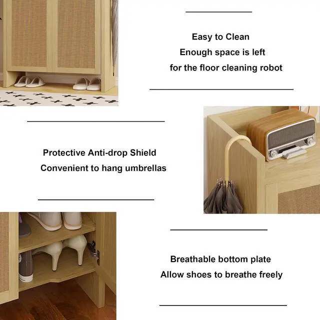 Alt view image 6 of 7 - 6-Tier Shoe Storage Cabinet with Rattan Doors, Shoe Rack with Adjustable Shelves and Bottom Storage Area, Freestanding Wooden Shoe Organizer for Entryway,Hallway,Living Room, Natural