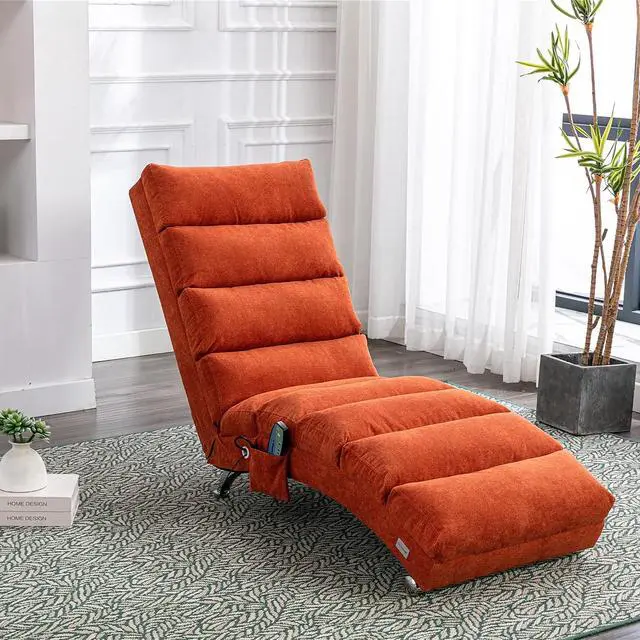 Alt view image 3 of 7 - Chaise Lounge Chair Indoor,Massage Chaise Lounge with Remote Control,Electric Massage Floor Chair,Modern Long Lounger with 5 Modes, Chaise Lounge Sofa for Office, Living Room,Bedroom,Linen,Orange