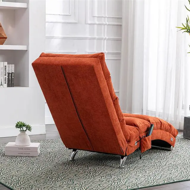 Alt view image 5 of 7 - Chaise Lounge Chair Indoor,Massage Chaise Lounge with Remote Control,Electric Massage Floor Chair,Modern Long Lounger with 5 Modes, Chaise Lounge Sofa for Office, Living Room,Bedroom,Linen,Orange