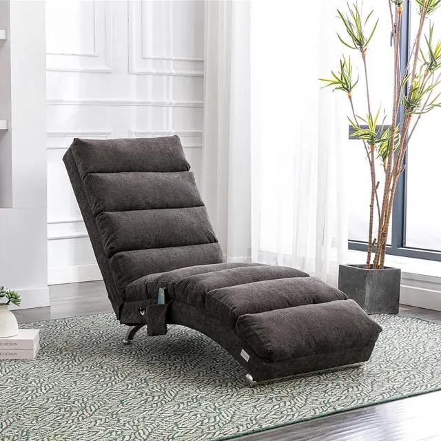 Main image of Chaise Lounge Chair Indoor,Massage Chaise Lounge with Remote Control,Electric Massage Floor Chair,Modern Long Lounger with 5 Modes, Chaise Lounge Sofa for Office, Living Room,Bedroom,Linen,Dark Gray