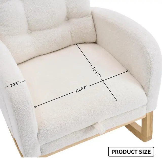 Alt view image 3 of 7 - Plush High-Back Rocker Recliner, Teddy Fabric Accent Rocking Chair with Footrest, Glider Nursery Chair with Rubber Wood Legs, Lounger for Nursery, Bedroom, Living Room, Cream White