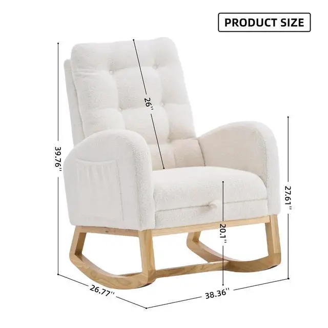 Alt view image 2 of 7 - Plush High-Back Rocker Recliner, Teddy Fabric Accent Rocking Chair with Footrest, Glider Nursery Chair with Rubber Wood Legs, Lounger for Nursery, Bedroom, Living Room, Cream White