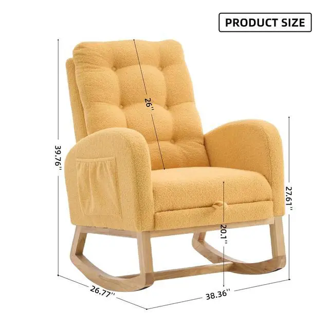 Alt view image 2 of 7 - Plush High-Back Rocker Recliner, Teddy Fabric Accent Rocking Chair with Footrest, Glider Nursery Chair with Rubber Wood Legs, Lounger for Nursery, Bedroom, Living Room, Orange