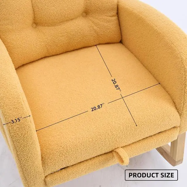 Alt view image 3 of 7 - Plush High-Back Rocker Recliner, Teddy Fabric Accent Rocking Chair with Footrest, Glider Nursery Chair with Rubber Wood Legs, Lounger for Nursery, Bedroom, Living Room, Orange