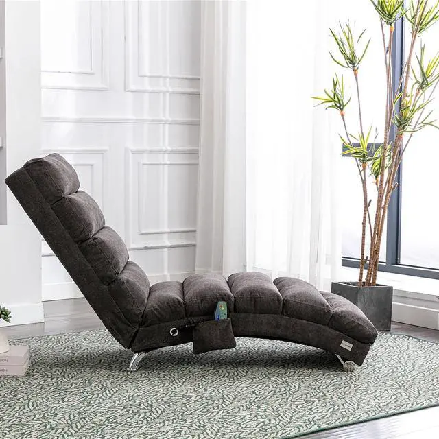 Alt view image 5 of 7 - Chaise Lounge Chair Indoor,Massage Chaise Lounge with Remote Control,Electric Massage Floor Chair,Modern Long Lounger with 5 Modes, Chaise Lounge Sofa for Office, Living Room,Bedroom,Linen,Dark Gray