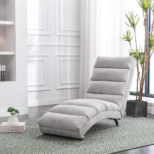 Alt view image 3 of 7 - Chaise Lounge Chair Indoor,Massage Chaise Lounge with Remote Control,Electric Massage Floor Chair,Modern Long Lounger with 5 Modes, Chaise Lounge Sofa for Office, Living Room,Bedroom,Linen,Light Gray