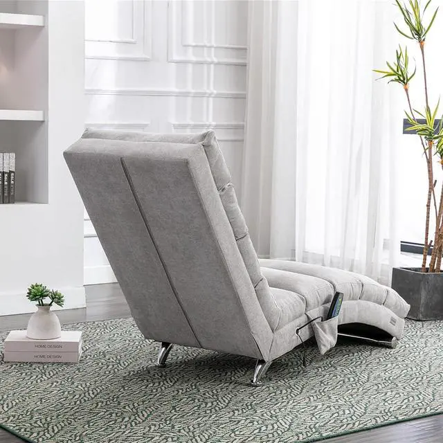 Alt view image 5 of 7 - Chaise Lounge Chair Indoor,Massage Chaise Lounge with Remote Control,Electric Massage Floor Chair,Modern Long Lounger with 5 Modes, Chaise Lounge Sofa for Office, Living Room,Bedroom,Linen,Light Gray