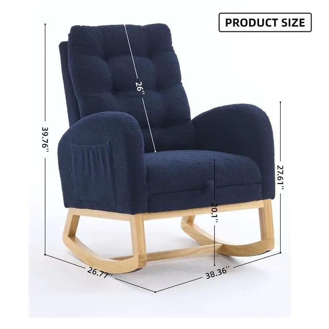 Alt view image 2 of 7 - Plush High-Back Rocker Recliner, Teddy Fabric Accent Rocking Chair with Footrest, Glider Nursery Chair with Rubber Wood Legs, Lounger for Nursery, Bedroom, Living Room, Blue