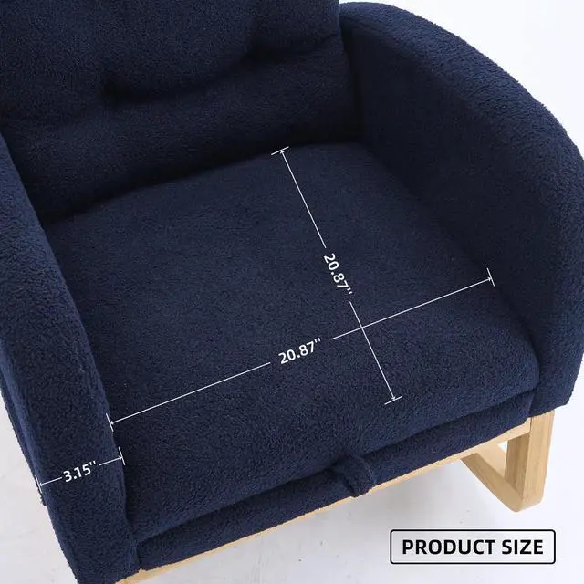 Alt view image 4 of 7 - Plush High-Back Rocker Recliner, Teddy Fabric Accent Rocking Chair with Footrest, Glider Nursery Chair with Rubber Wood Legs, Lounger for Nursery, Bedroom, Living Room, Blue