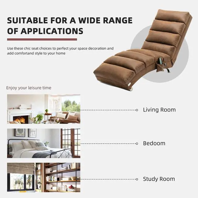 Alt view image 4 of 7 - Chaise Lounge Chair Indoor,Massage Chaise Lounge with Remote Control,Electric Massage Floor Chair,Modern Long Lounger with 5 Modes, Chaise Lounge Sofa for Office, Living Room,Bedroom,Microfiber,Coffee