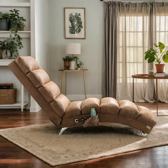 Alt view image 5 of 7 - Chaise Lounge Chair Indoor,Massage Chaise Lounge with Remote Control,Electric Massage Floor Chair,Modern Long Lounger with 5 Modes, Chaise Lounge Sofa for Office, Living Room,Bedroom,Microfiber,Coffee