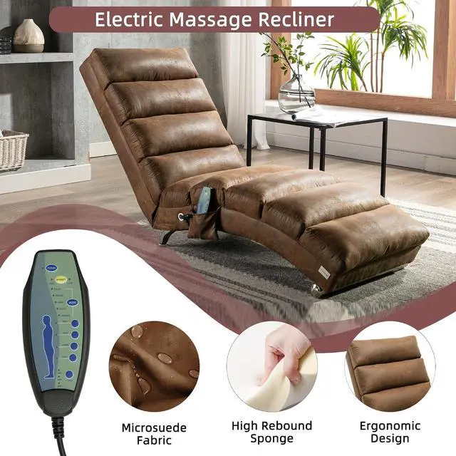 Alt view image 3 of 7 - Chaise Lounge Chair Indoor,Massage Chaise Lounge with Remote Control,Electric Massage Floor Chair,Modern Long Lounger with 5 Modes, Chaise Lounge Sofa for Office, Living Room,Bedroom,Microfiber,Coffee