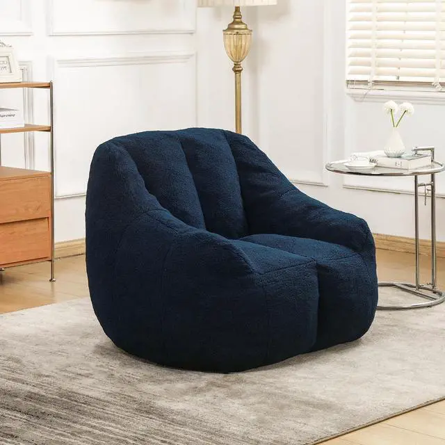 Main image of Fluffy Bean Bag Chair, Comfy Lazy Floor Sofa for Adults and Kids, Stuffed Reading Chair with Backrest, Cozy BeanBag with Memory Foam for Dorm, Apartment, Living Room,Dark Blue