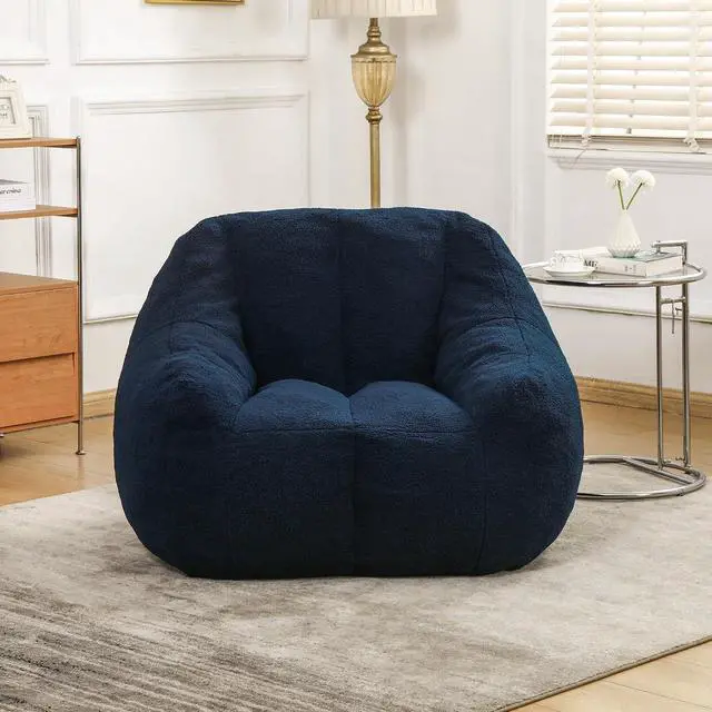 Alt view image 3 of 7 - Fluffy Bean Bag Chair, Comfy Lazy Floor Sofa for Adults and Kids, Stuffed Reading Chair with Backrest, Cozy BeanBag with Memory Foam for Dorm, Apartment, Living Room,Dark Blue