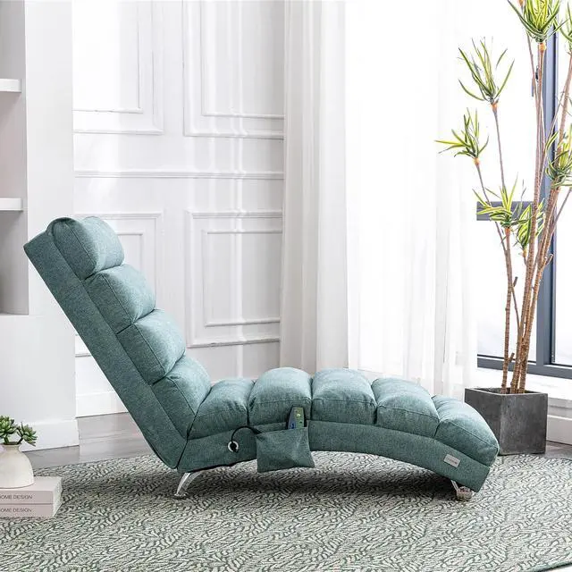 Alt view image 4 of 7 - Chaise Lounge Chair Indoor,Massage Chaise Lounge with Remote Control,Electric Massage Floor Chair,Modern Long Lounger with 5 Modes, Chaise Lounge Sofa for Office, Living Room,Bedroom,Linen,Teal