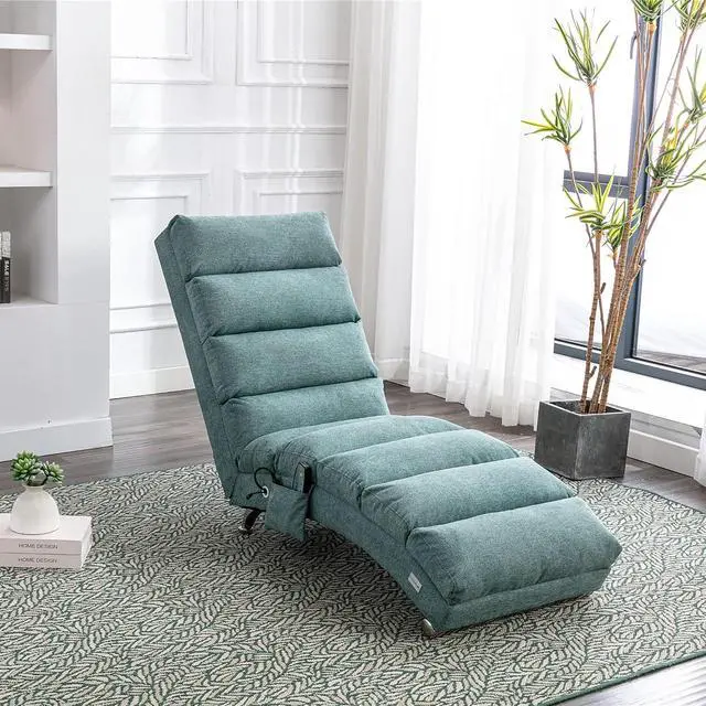 Alt view image 3 of 7 - Chaise Lounge Chair Indoor,Massage Chaise Lounge with Remote Control,Electric Massage Floor Chair,Modern Long Lounger with 5 Modes, Chaise Lounge Sofa for Office, Living Room,Bedroom,Linen,Teal