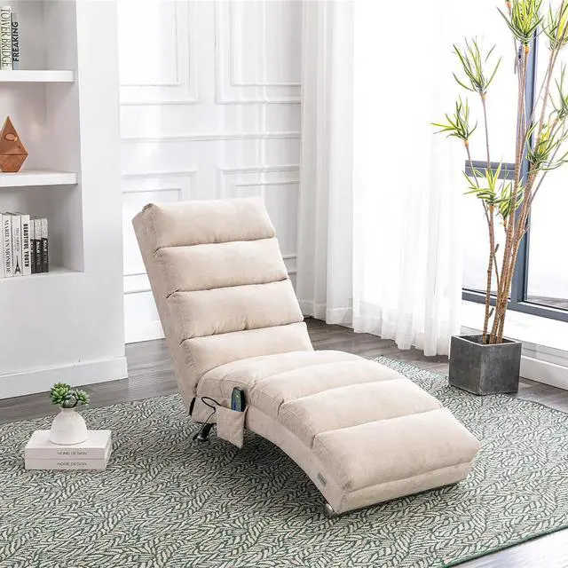 Alt view image 3 of 7 - Chaise Lounge Chair Indoor,Massage Chaise Lounge with Remote Control,Electric Massage Floor Chair,Modern Long Lounger with 5 Modes, Chaise Lounge Sofa for Office, Living Room,Bedroom,Linen,Beige