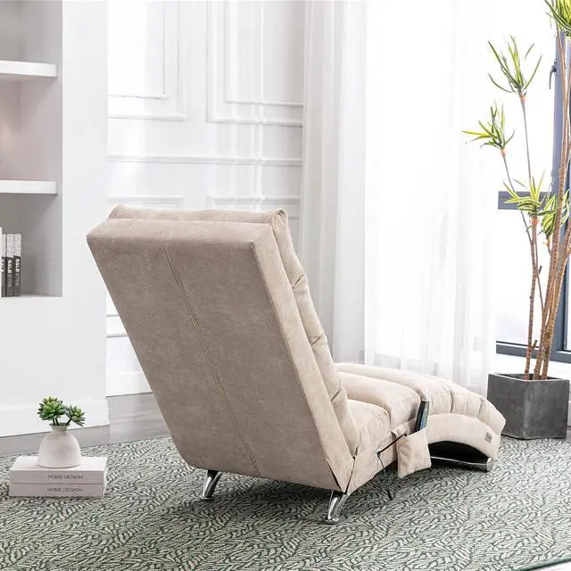 Alt view image 5 of 7 - Chaise Lounge Chair Indoor,Massage Chaise Lounge with Remote Control,Electric Massage Floor Chair,Modern Long Lounger with 5 Modes, Chaise Lounge Sofa for Office, Living Room,Bedroom,Linen,Beige