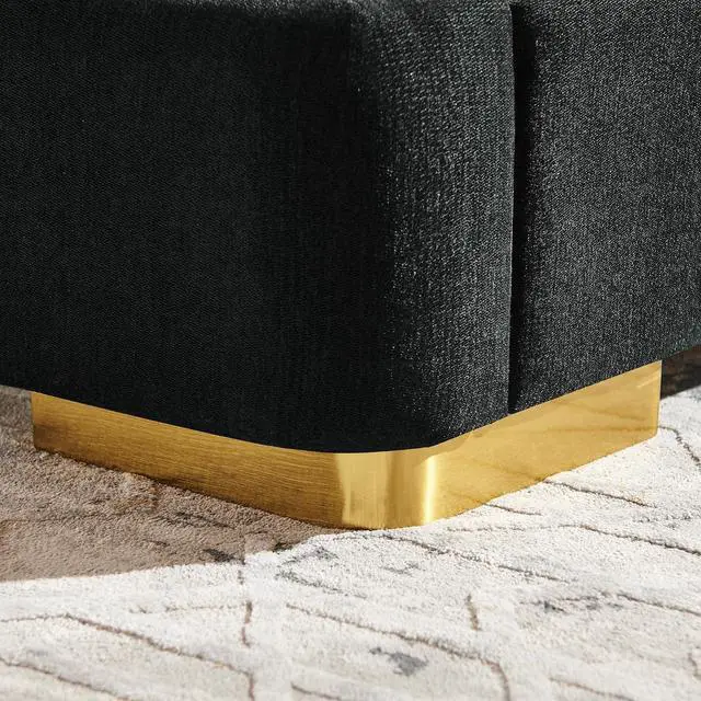 Alt view image 7 of 7 - King Size Platform Bed with Wide Headboard, Soft Chenille Upholstered Bed Frame, Curved Headboard, Oversized Luxury Double Bedframe with Reinforced Electroplated Metal Legs, Black