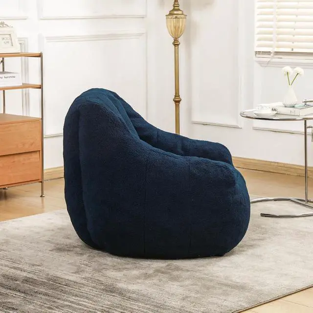 Alt view image 4 of 7 - Fluffy Bean Bag Chair, Comfy Lazy Floor Sofa for Adults and Kids, Stuffed Reading Chair with Backrest, Cozy BeanBag with Memory Foam for Dorm, Apartment, Living Room,Dark Blue