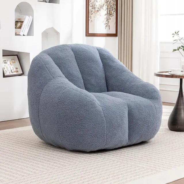 Main image of Fluffy Bean Bag Chair, Comfy Lazy Floor Sofa for Adults and Kids, Stuffed Reading Chair with Backrest, Cozy BeanBag with Memory Foam for Dorm, Apartment, Living Room,Light Blue