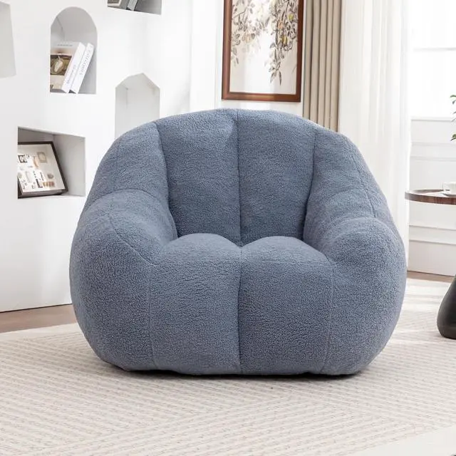 Alt view image 3 of 7 - Fluffy Bean Bag Chair, Comfy Lazy Floor Sofa for Adults and Kids, Stuffed Reading Chair with Backrest, Cozy BeanBag with Memory Foam for Dorm, Apartment, Living Room,Light Blue