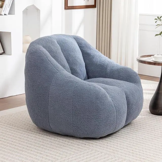 Alt view image 4 of 7 - Fluffy Bean Bag Chair, Comfy Lazy Floor Sofa for Adults and Kids, Stuffed Reading Chair with Backrest, Cozy BeanBag with Memory Foam for Dorm, Apartment, Living Room,Light Blue