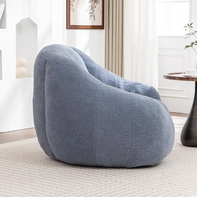 Alt view image 5 of 7 - Fluffy Bean Bag Chair, Comfy Lazy Floor Sofa for Adults and Kids, Stuffed Reading Chair with Backrest, Cozy BeanBag with Memory Foam for Dorm, Apartment, Living Room,Light Blue
